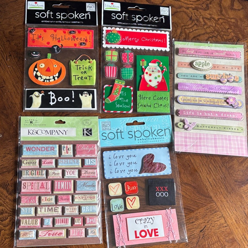 NEW set of 5 packages of stickers for card making, scrapbooking and more